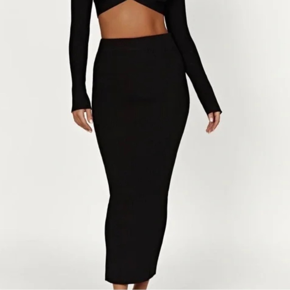 Meshki Kaesha Split Midi Knitted Skirt, Black XS